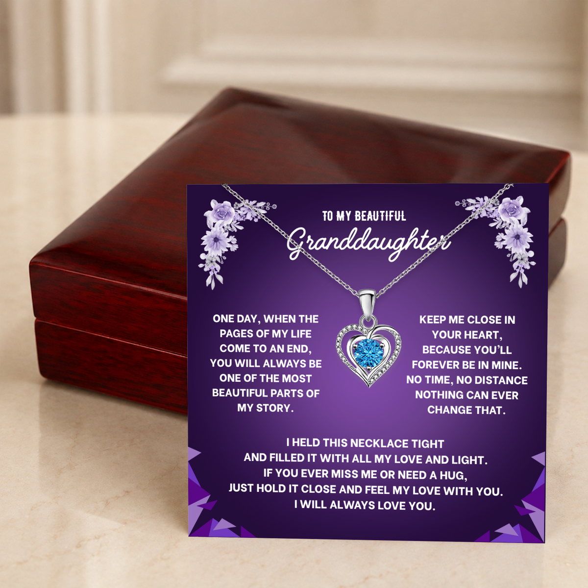 To My Granddaughter Heart Necklace - Choose Your Message Card