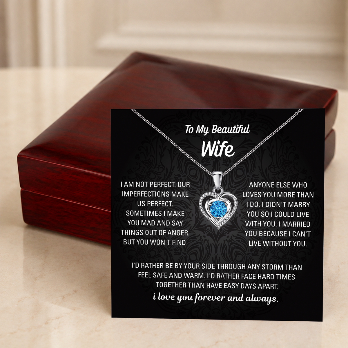 To My Wife Heart Necklace - Choose Your Message Card
