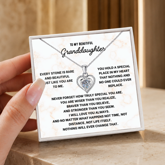 To My Granddaughter Heart Necklace - Choose Your Message Card