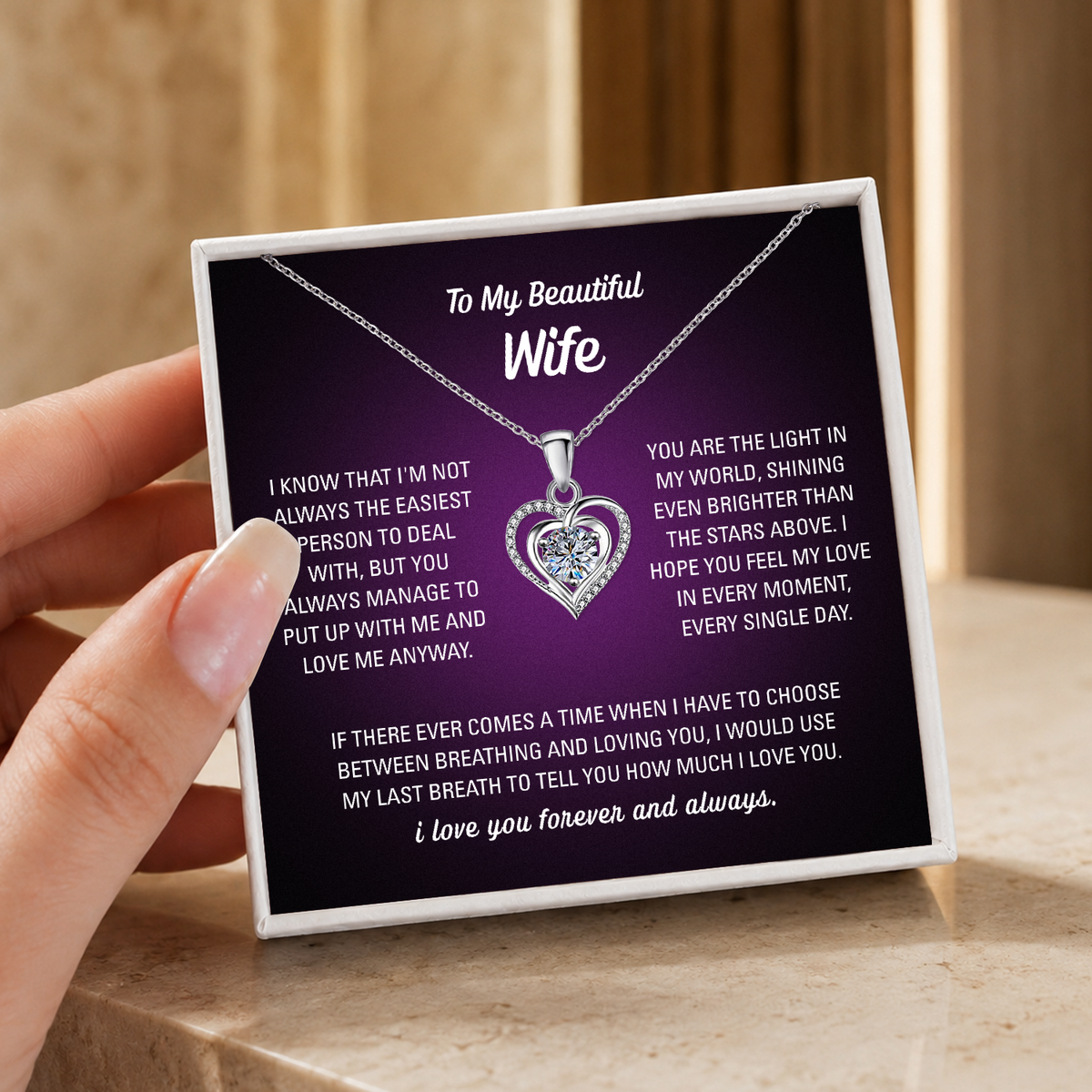 To My Wife Heart Necklace - Choose Your Message Card