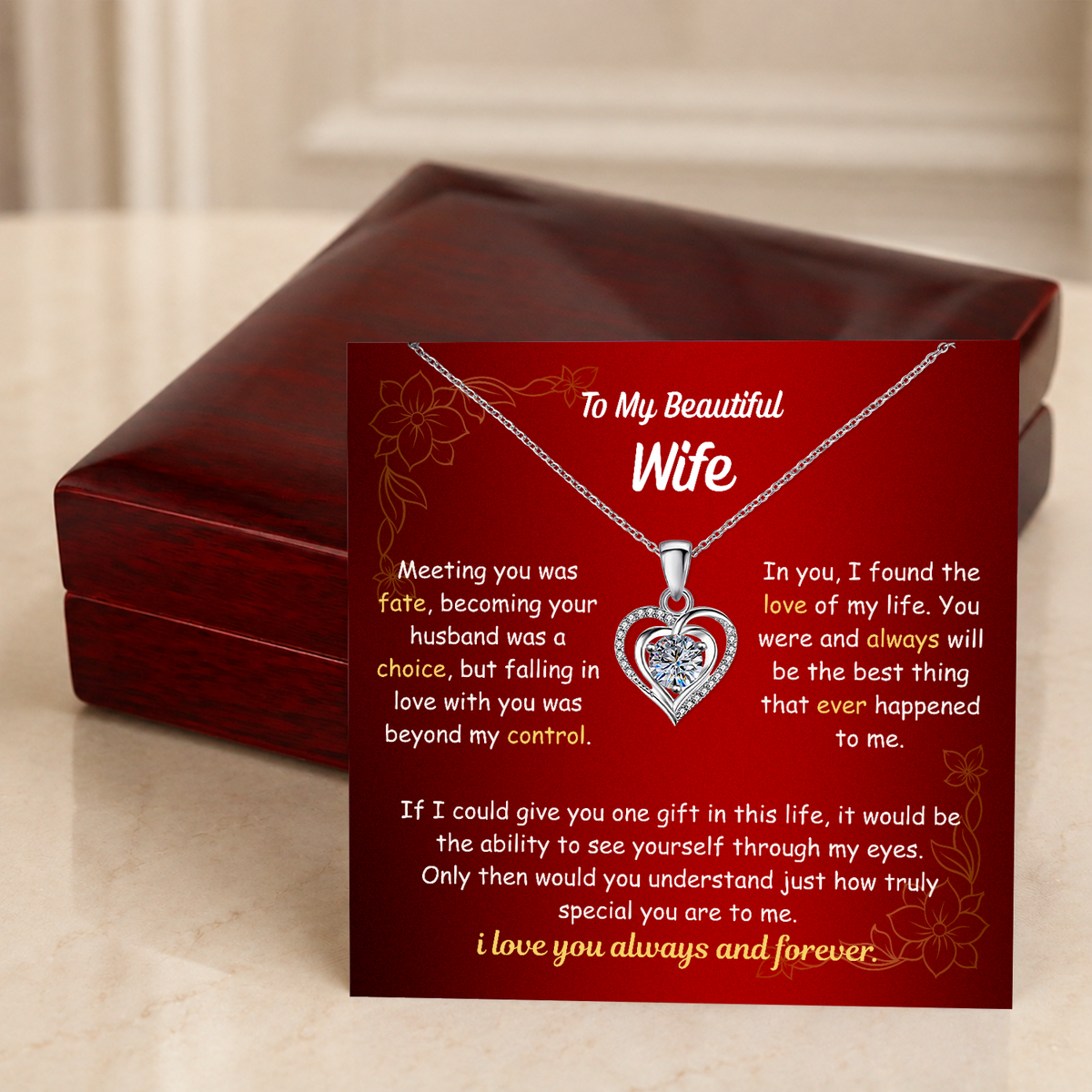 To My Wife Heart Necklace - Choose Your Message Card