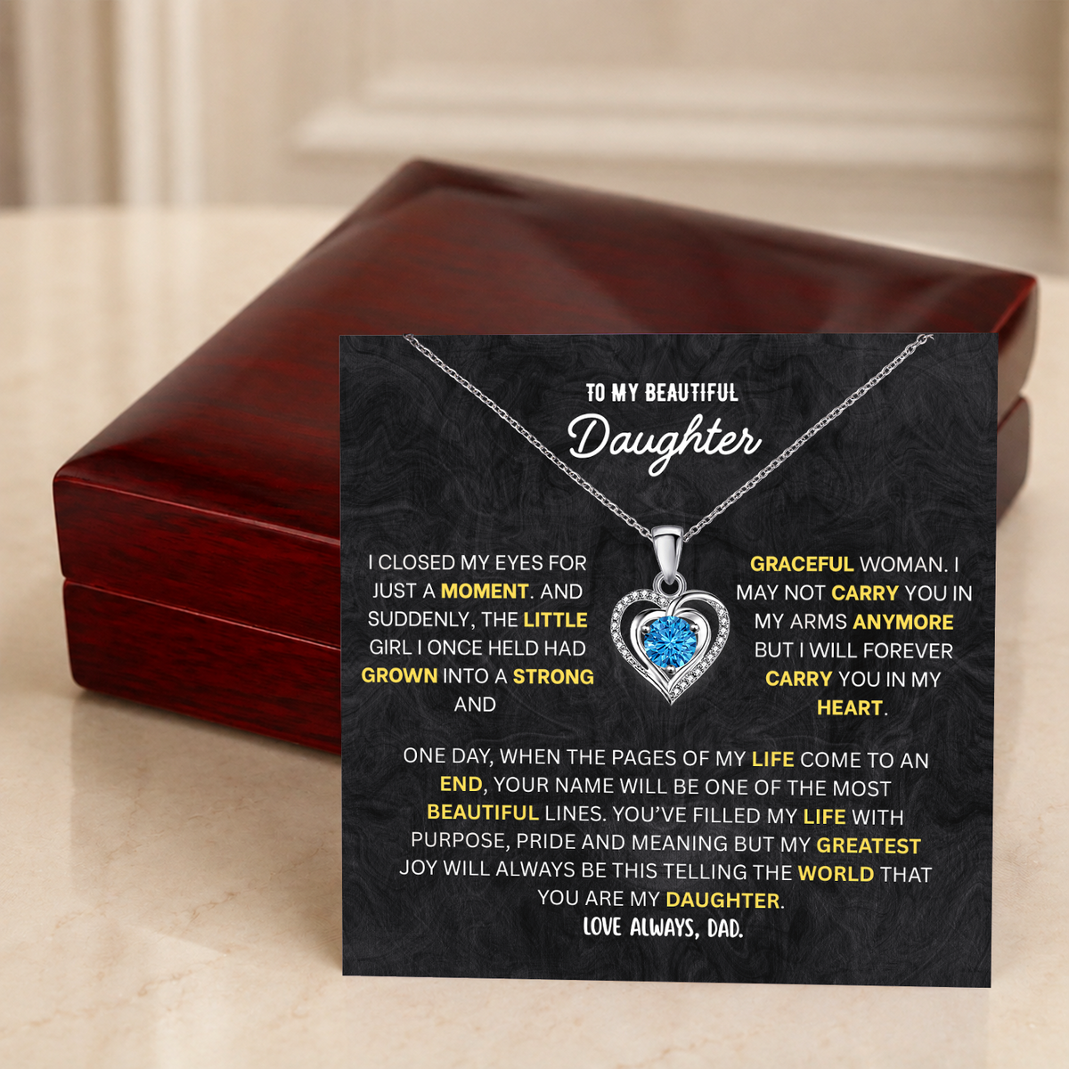 To My Daughter Heart Necklace From Dad - Choose Your Message Card