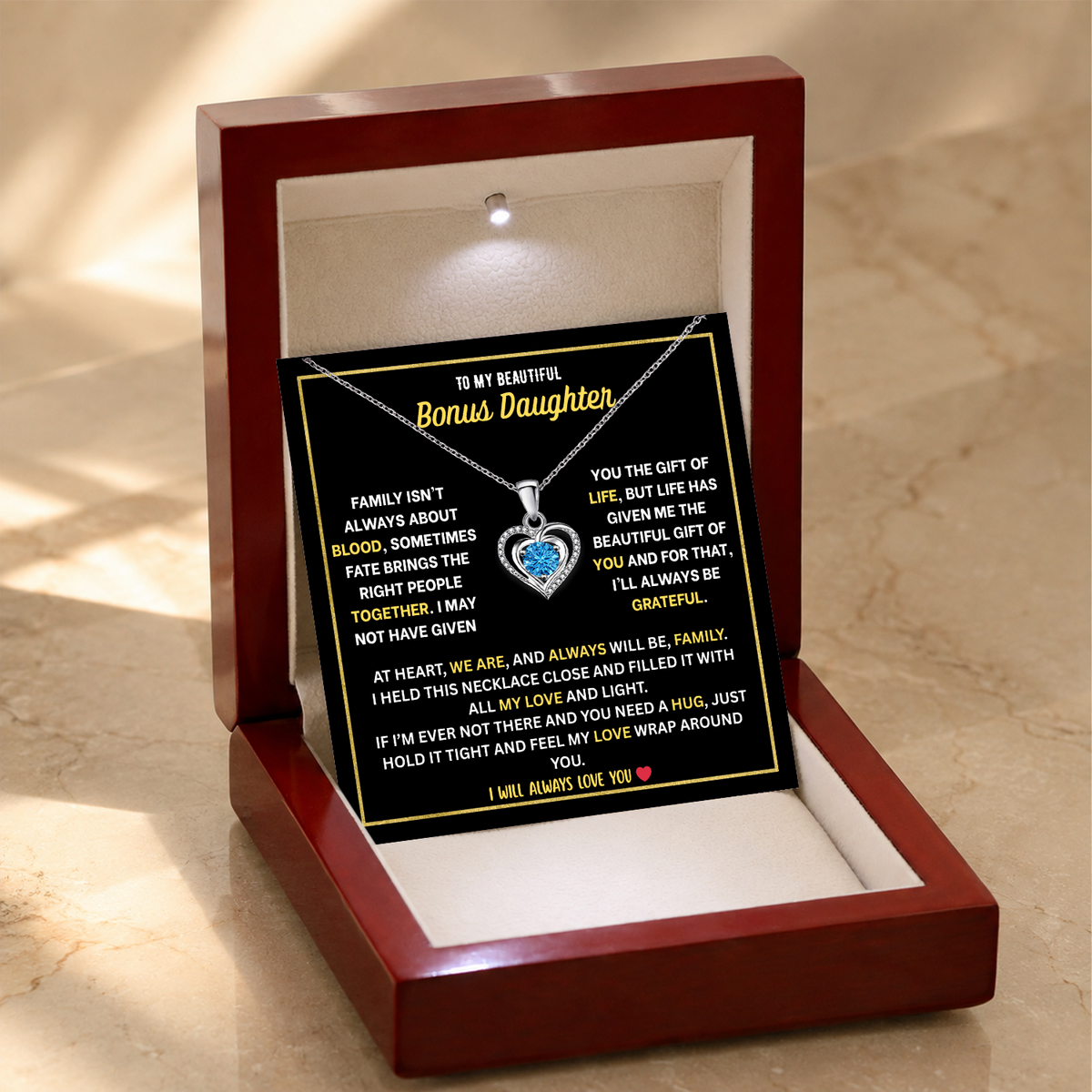 To My Bonus Daughter Heart Necklace - Personalized Sign-Off