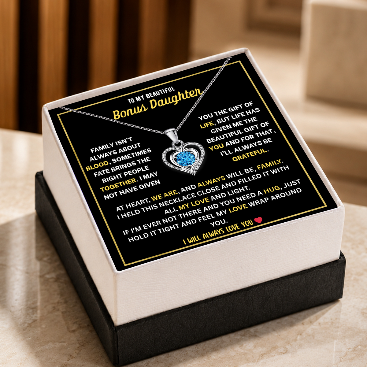 To My Bonus Daughter Heart Necklace - Personalized Sign-Off