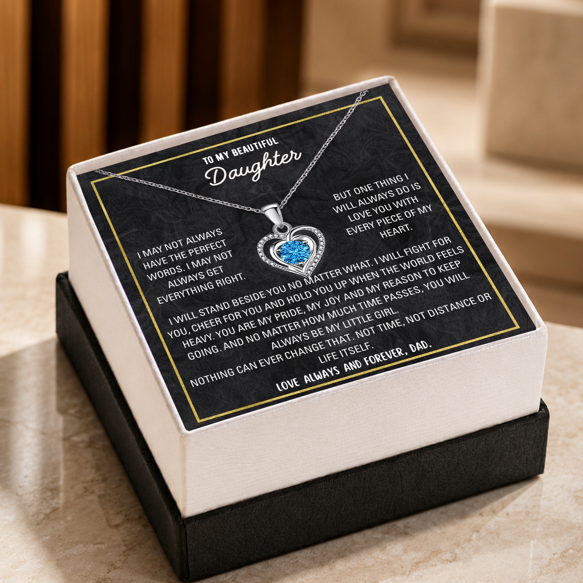 To My Daughter Heart Necklace From Dad - Choose Your Message Card