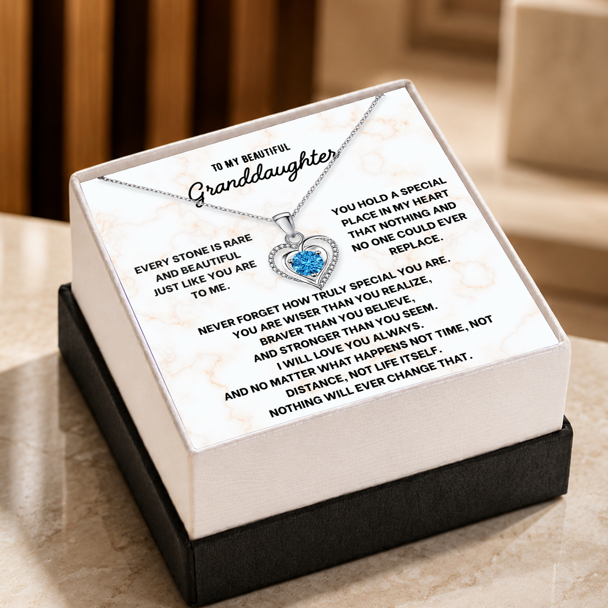To My Granddaughter Heart Necklace - Choose Your Message Card