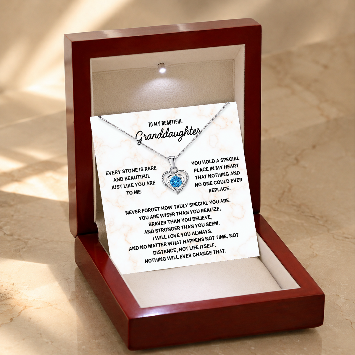 To My Granddaughter Heart Necklace - Choose Your Message Card