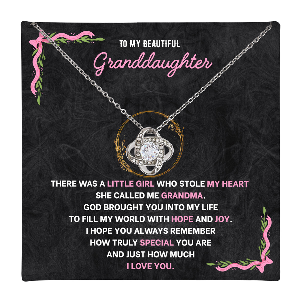 To My Granddaughter Love Knot Necklace - Personalized Message Card