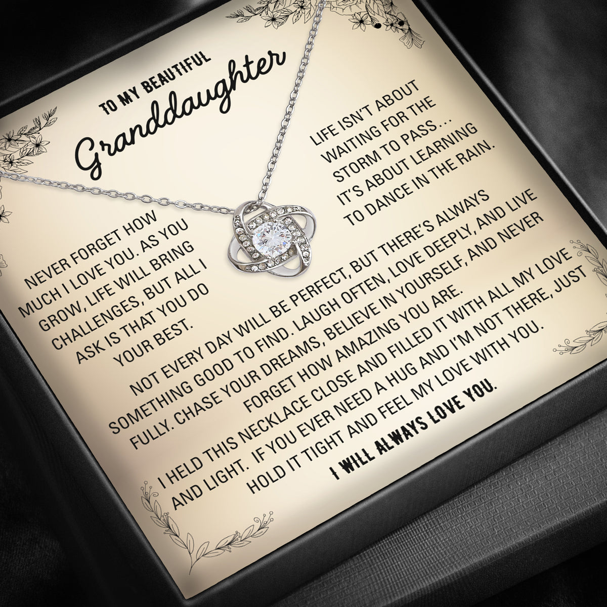 Necklace diagram showing an 18 inch chain with 2 inch extender, a 0.7 inch pendant and a 6.5 mm cubic zirconia stone