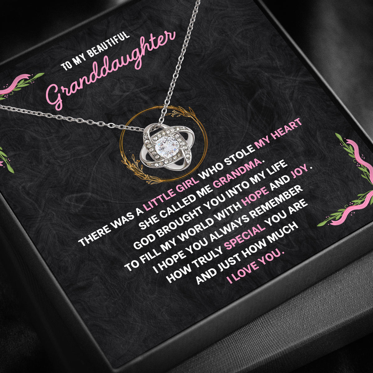 To My Granddaughter Love Knot Necklace - Personalized Message Card