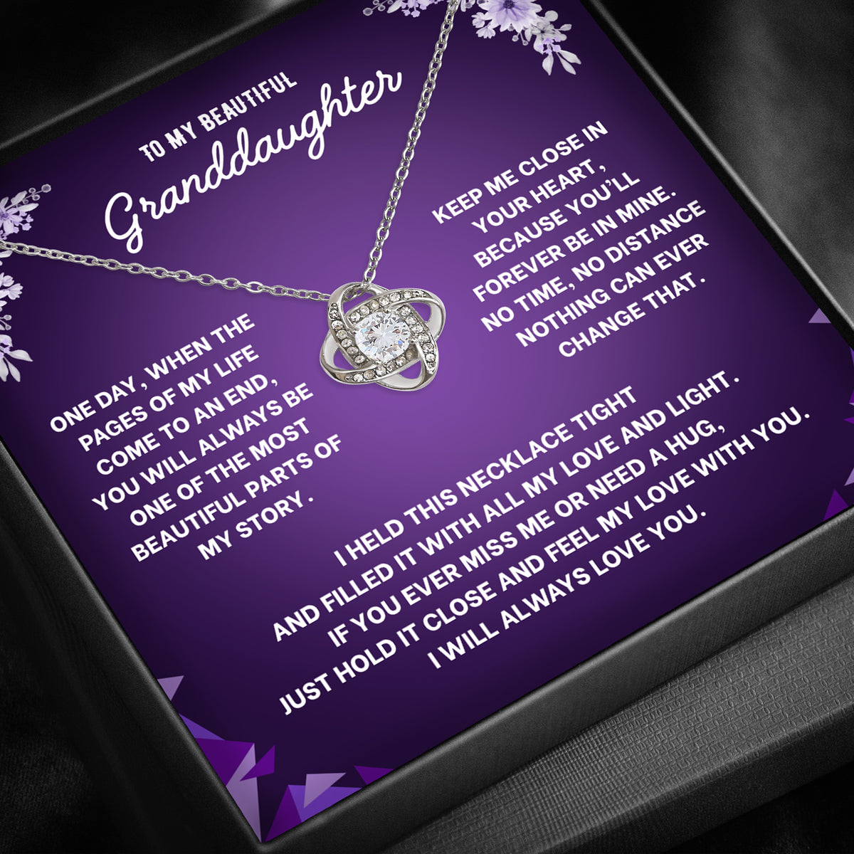 Message card: To My Beautiful Granddaughter, One day when the pages of my life come to an end, purple florals