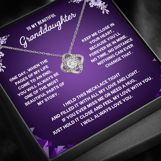 Message card: To My Beautiful Granddaughter, One day when the pages of my life come to an end, purple florals