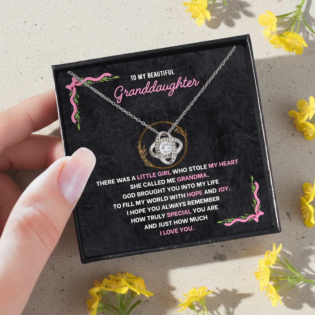 To My Granddaughter Love Knot Necklace - Personalized Message Card