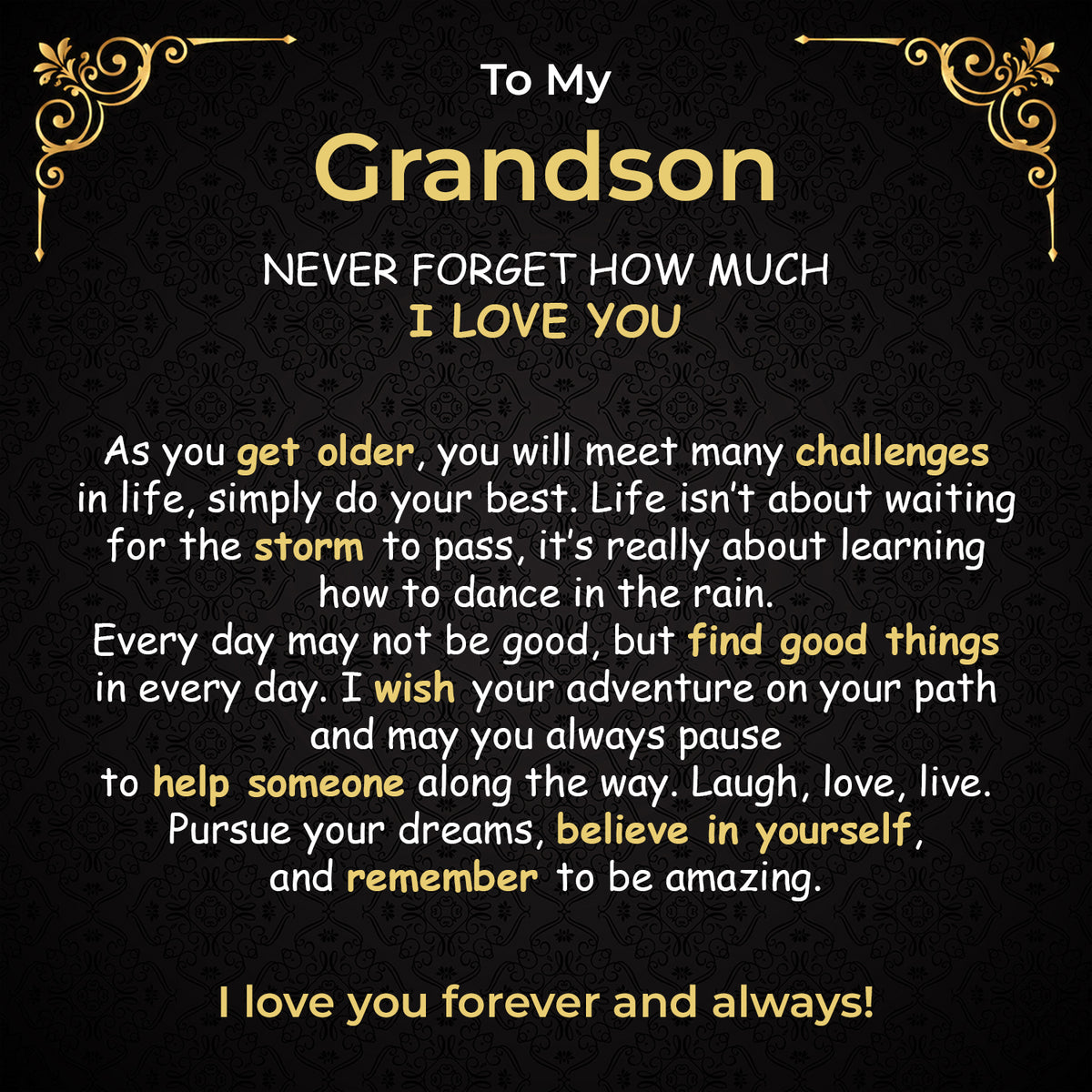 Grandson printed message card artwork for Noir Bond Bracelet gift