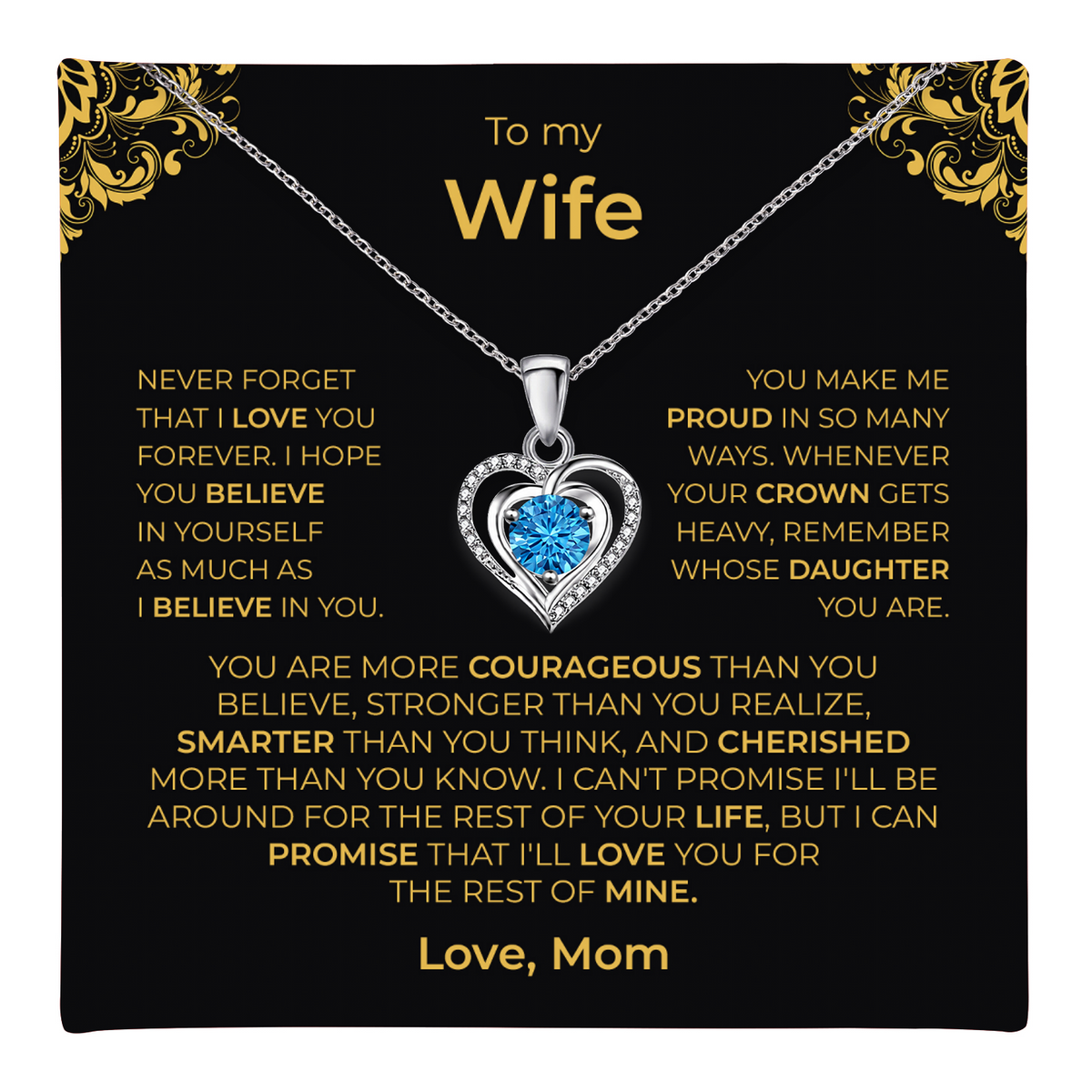 Daughter from Mom gift: Lumen Heart Necklace — Blue · Standard Box (product view)