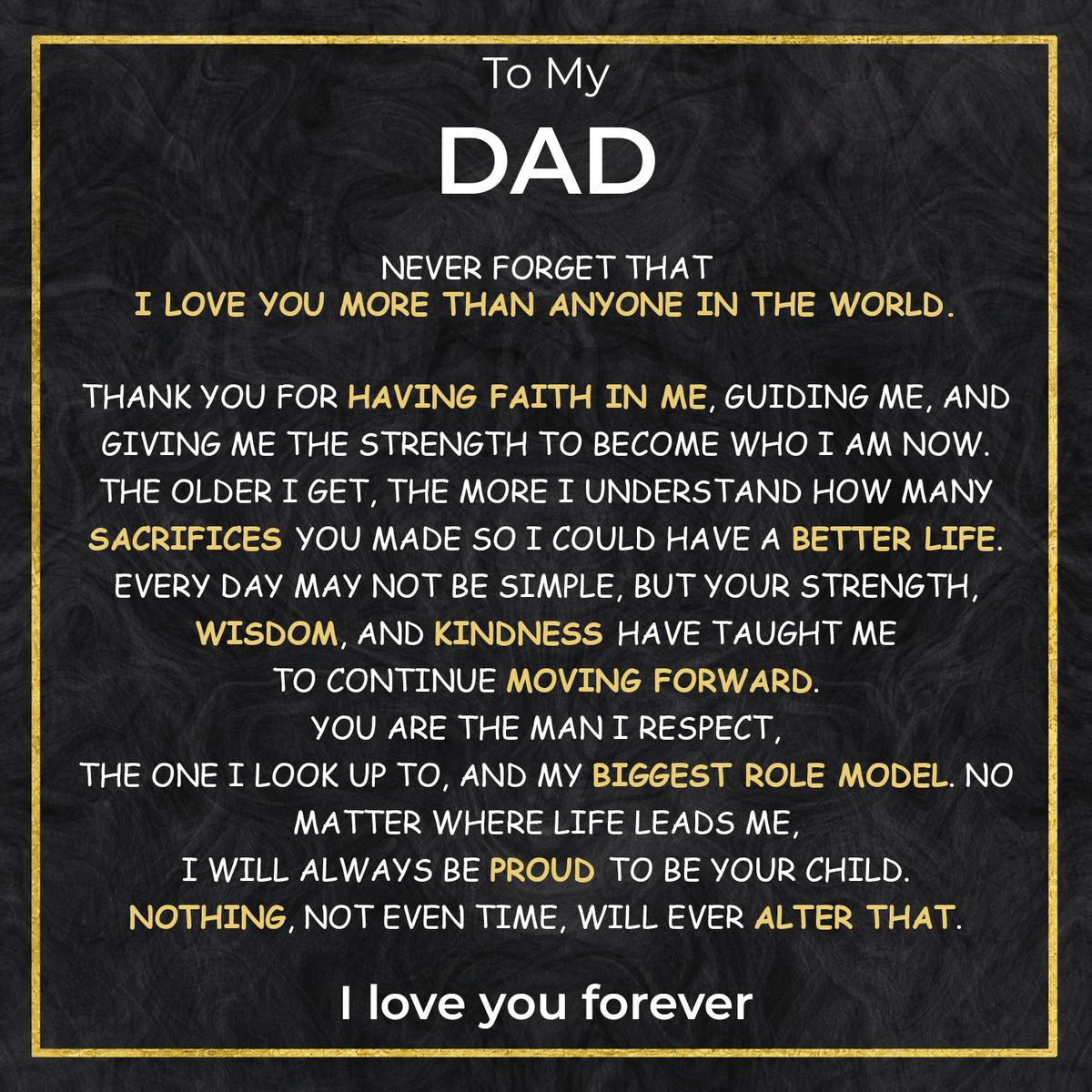 Dad printed message card artwork for Noir Bond Bracelet gift