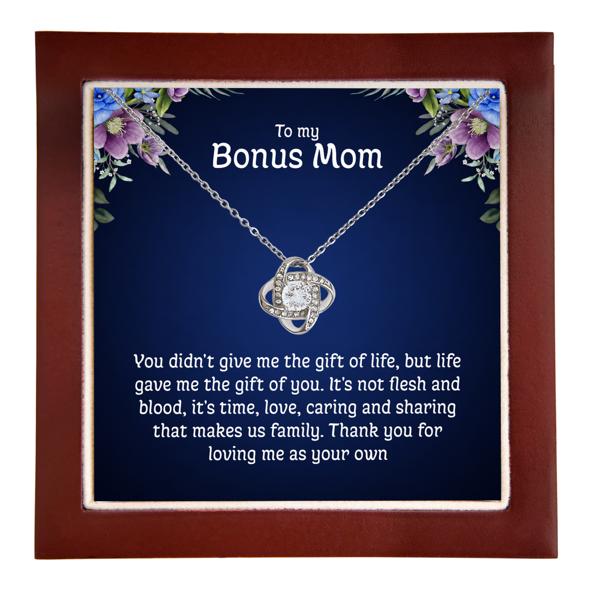 To My Bonus Mom Love Knot Necklace with Message Card