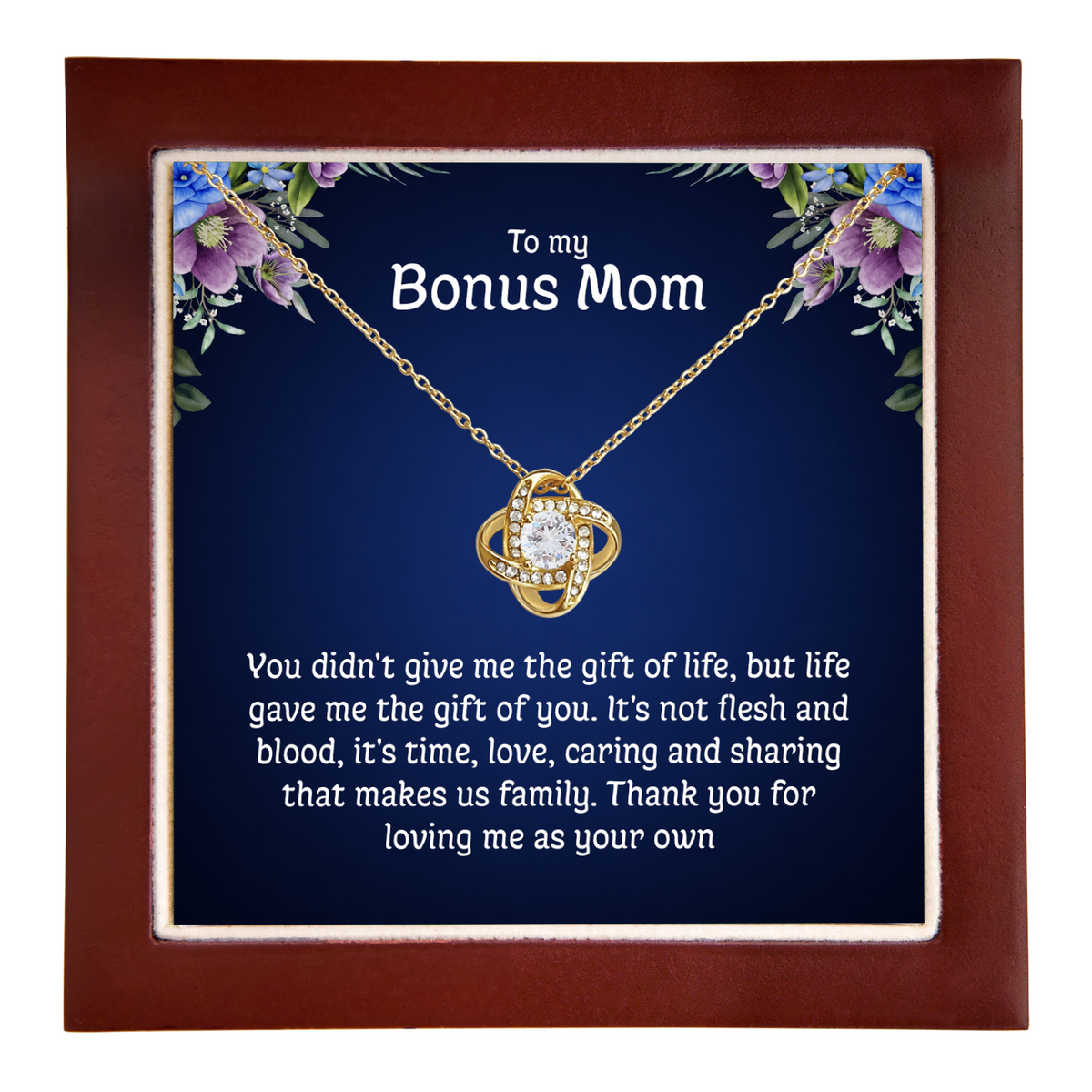 To My Bonus Mom Love Knot Necklace with Message Card