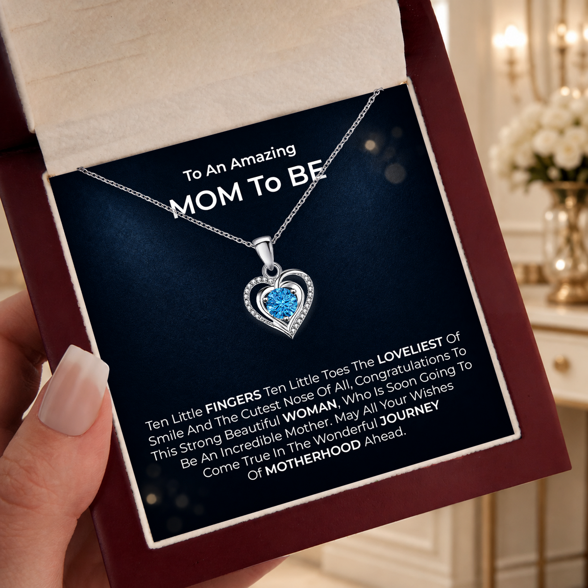 Mom to Be Heart Necklace with Message Card