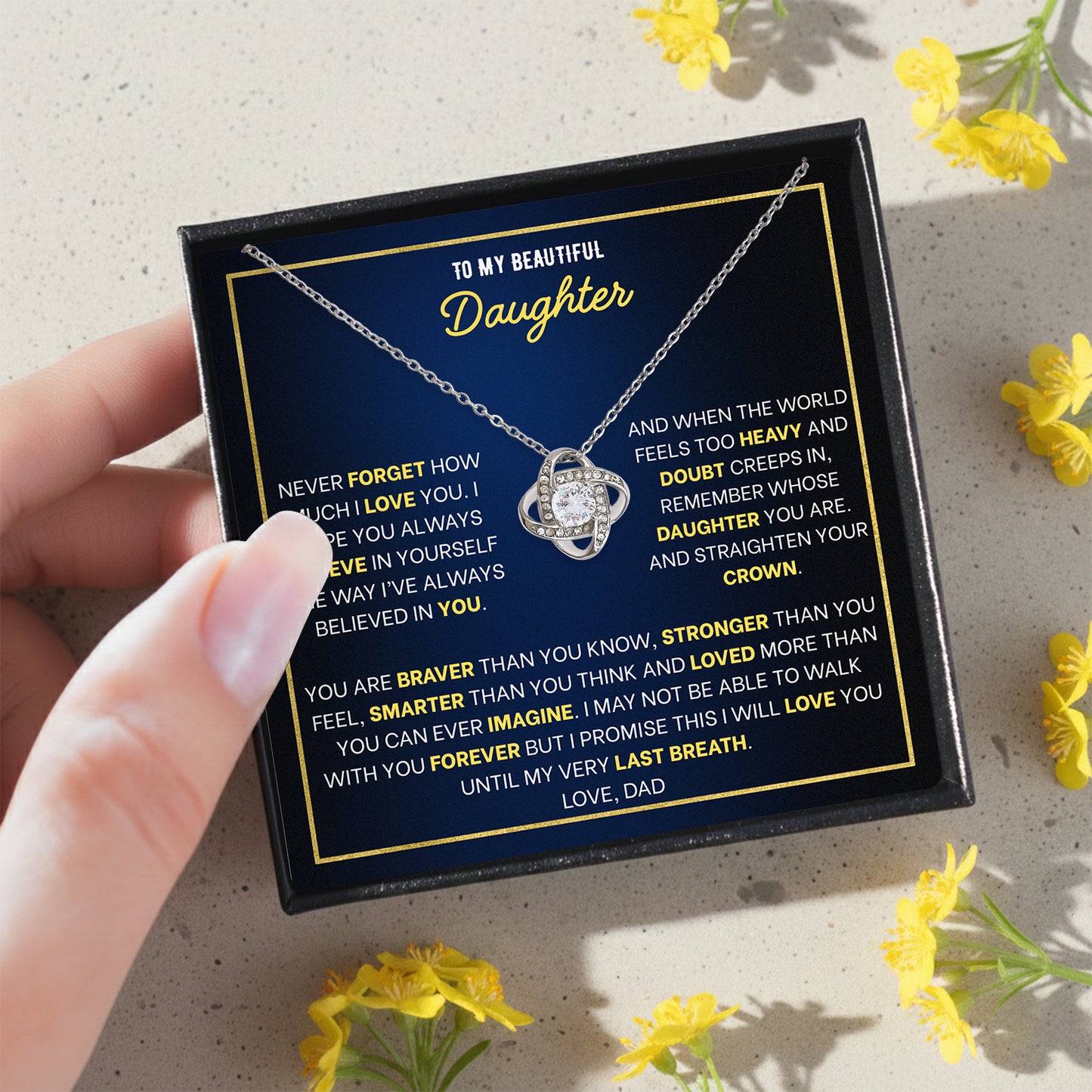 To My Daughter Love Knot Necklace - Personalized Message Card